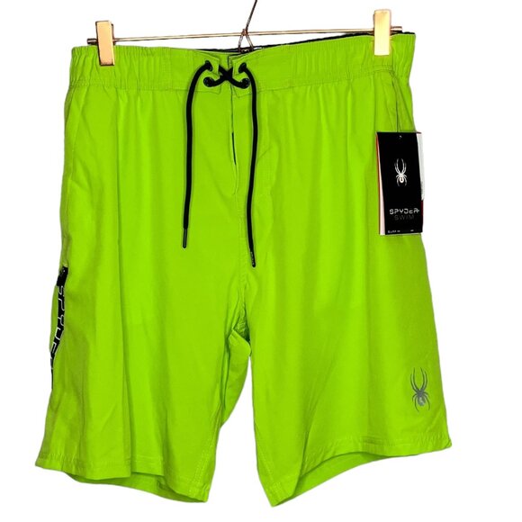 New Spyder Men's Medium Green Sport Hybrid UV Protection Stretch Surf Swim Trunk - Picture 1 of 4